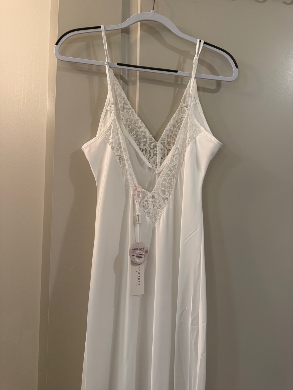 Homebodii Bridal Lace-Trim Satin Slip - White - Picture 4 of 5